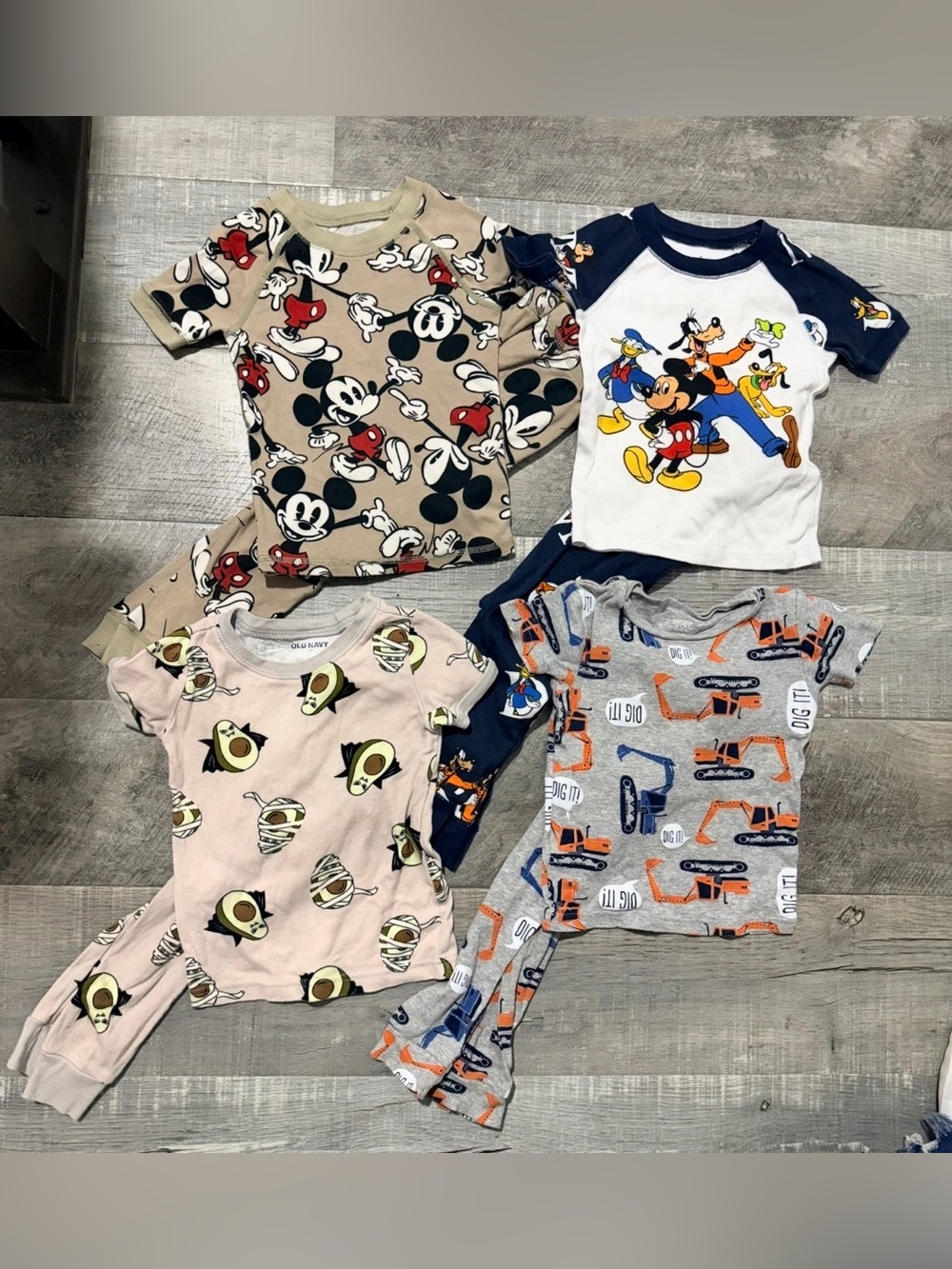 Disney Toddler Pajama Set Bundle - Beige, Navy, Pink, Gray